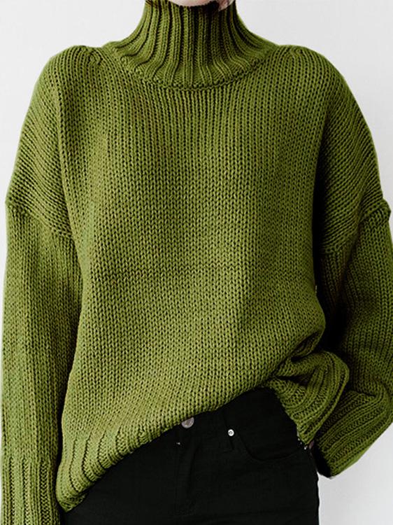 Sweaters - Turtleneck Solid Pullover Long Sleeve Sweater - MsDressly