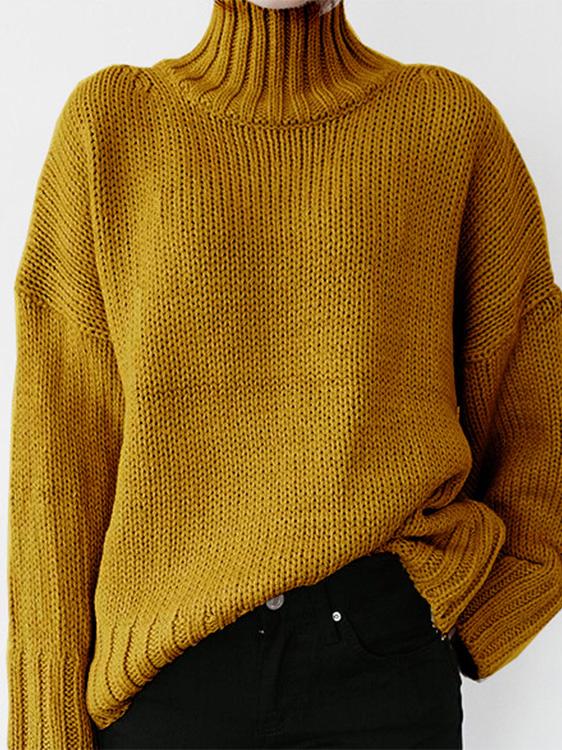 Sweaters - Turtleneck Solid Pullover Long Sleeve Sweater - MsDressly