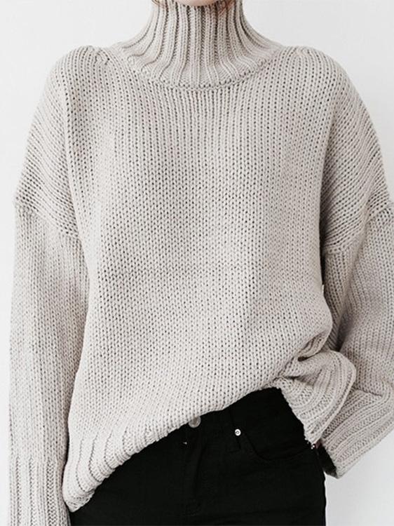 Turtleneck Solid Pullover Long Sleeve Sweater