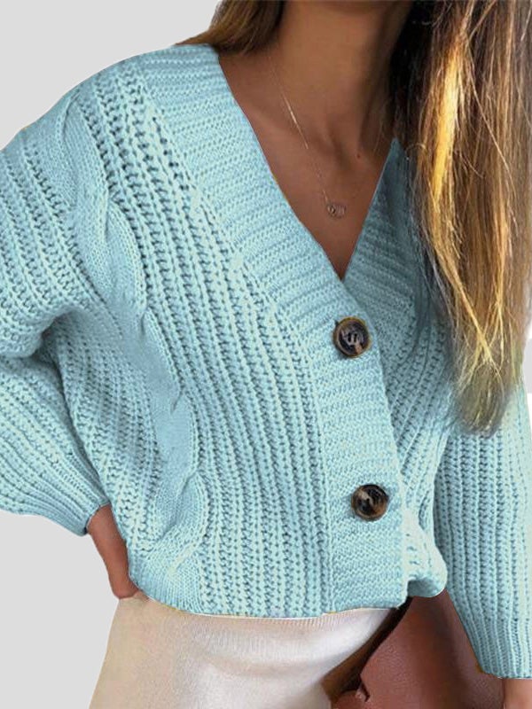 Women's Sweaters V-Neck Button Twist Long Sleeve Cardigan Sweater - LuckyFash™