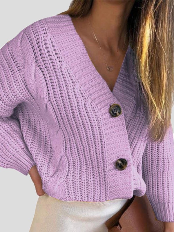 Women's Sweaters V-Neck Button Twist Long Sleeve Cardigan Sweater - LuckyFash™