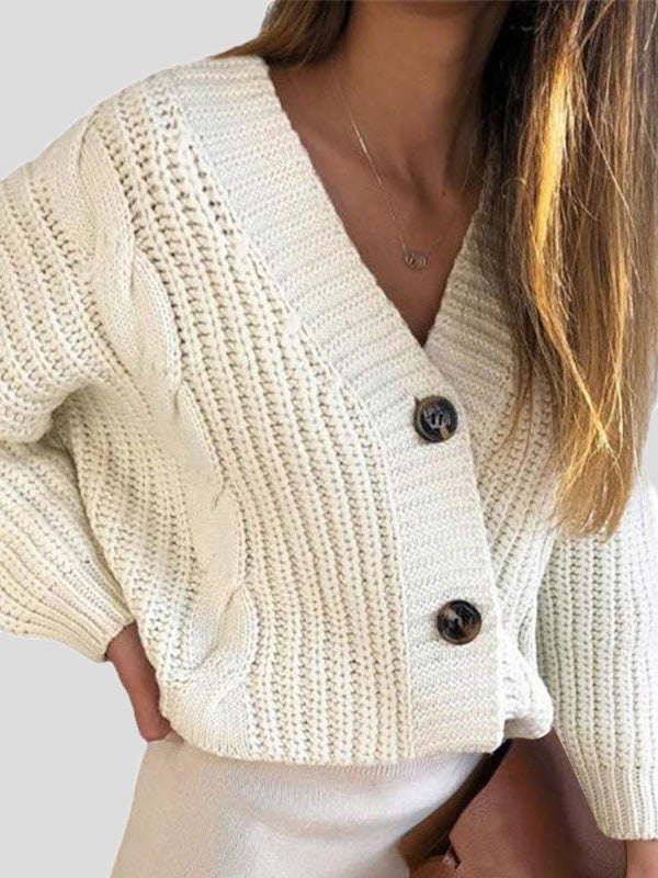 Women's Sweaters V-Neck Button Twist Long Sleeve Cardigan Sweater - LuckyFash™