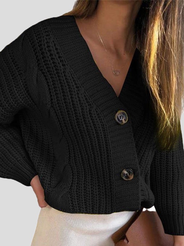 Women's Sweaters V-Neck Button Twist Long Sleeve Cardigan Sweater - LuckyFash™