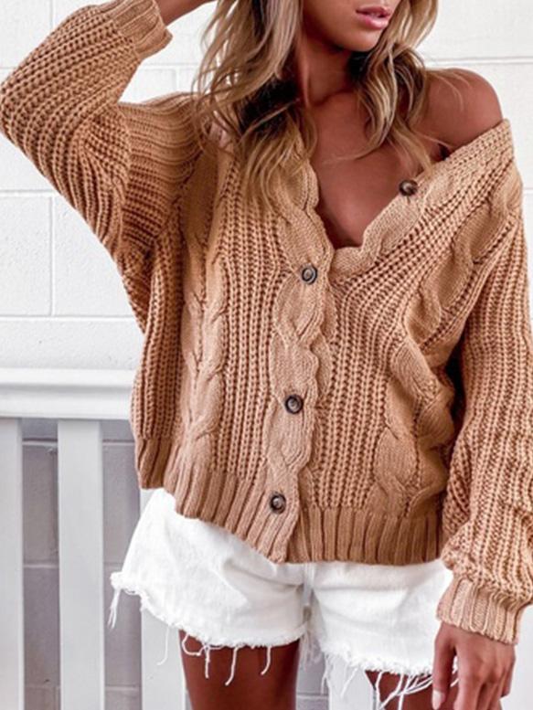 Women's Sweaters V-Neck Long Sleeve Cardigan Casual Solid Sweater - LuckyFash™