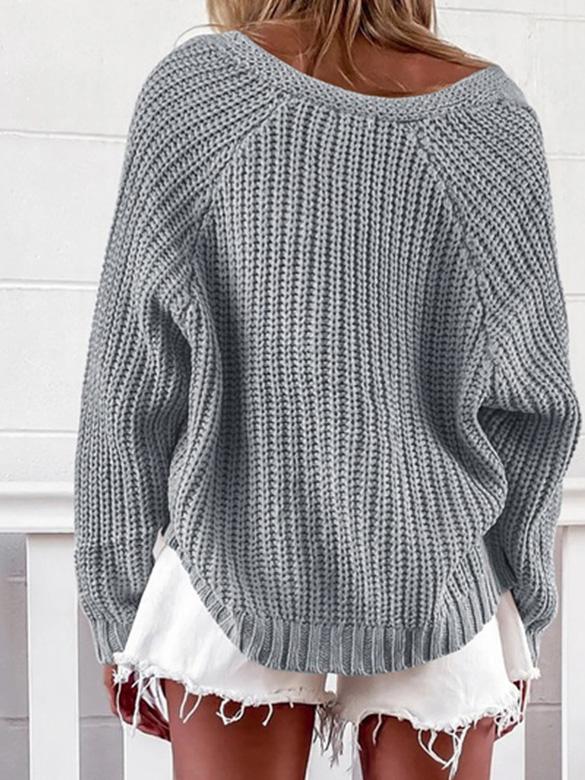 Women's Sweaters V-Neck Long Sleeve Cardigan Casual Solid Sweater - LuckyFash™