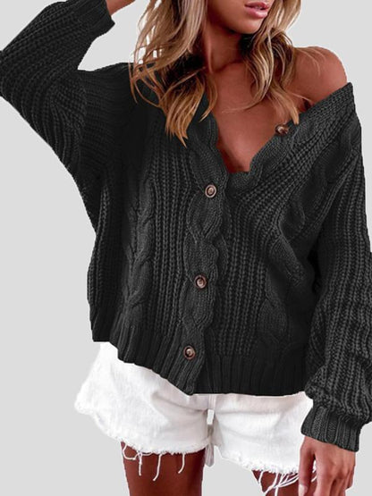 Sweaters V-Neck Long Sleeve Cardigan Casual Solid Sweater for Women