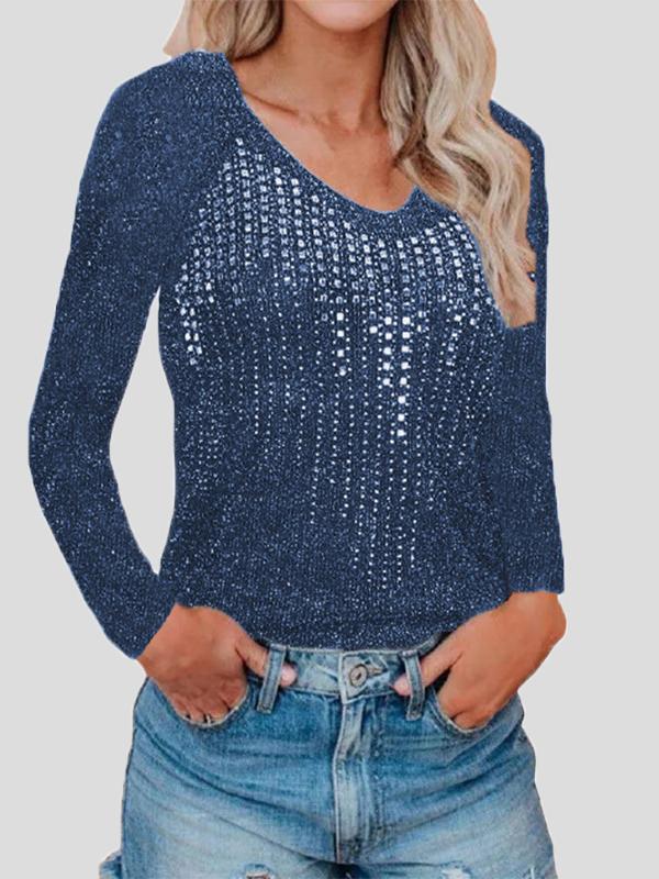 Women's Sweaters V-Neck Long Sleeve Nightclub Sparkling Diamond-Studded Knitted Sweater - LuckyFash™