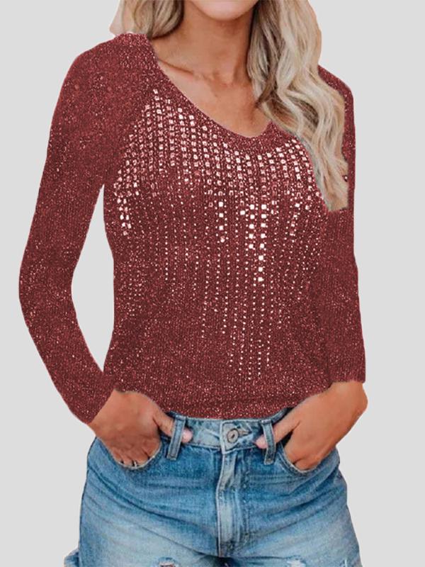 Sweaters V-Neck Long Sleeve Nightclub Sparkling Diamond-Studded Knitted Sweater for Women