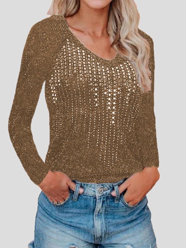 Sweaters V-Neck Long Sleeve Nightclub Sparkling Diamond-Studded Knitted Sweater for Women