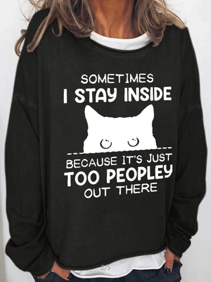 T-Shirts Cat Pattern Crew Neck Long Sleeve T-Shirt for Women