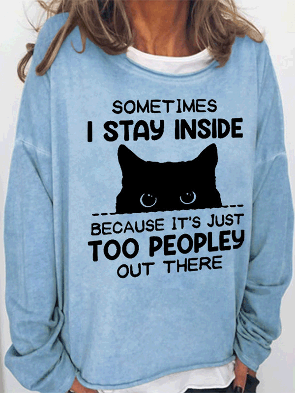 T-Shirts Cat Pattern Crew Neck Long Sleeve T-Shirt for Women