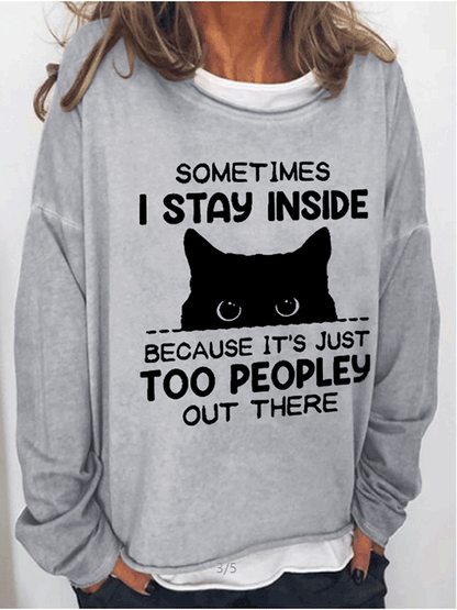 T-Shirts Cat Pattern Crew Neck Long Sleeve T-Shirt for Women