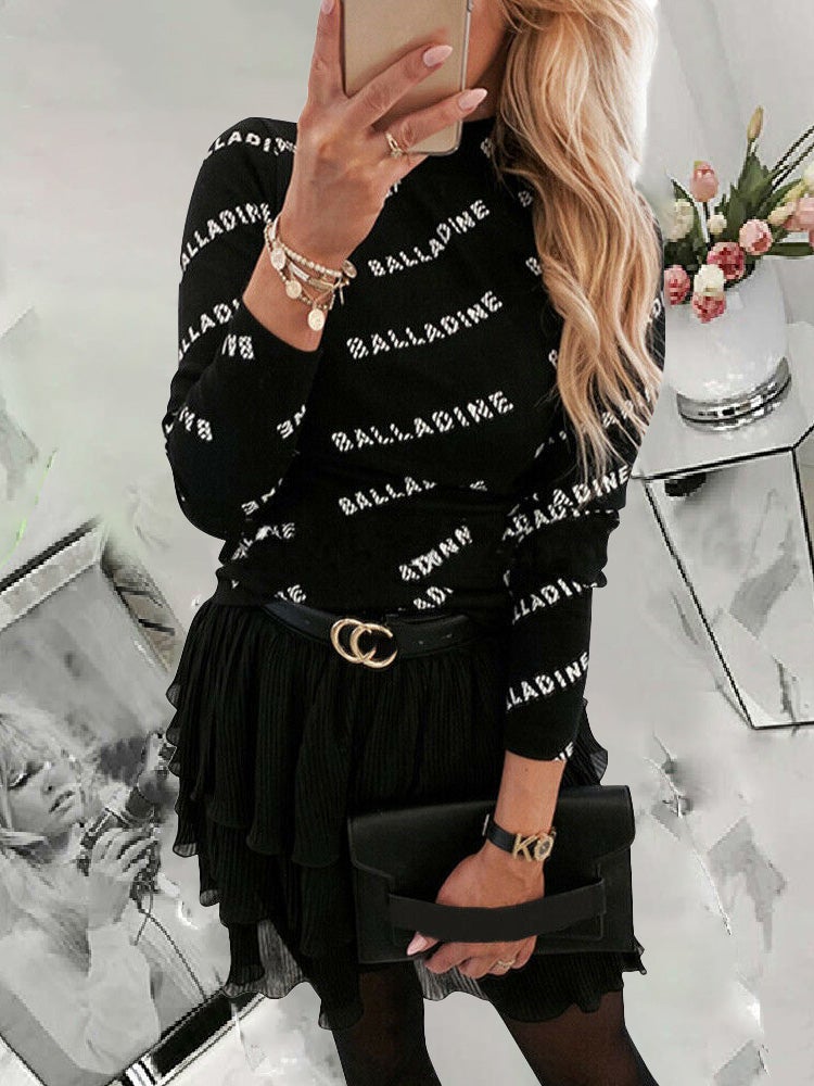 Letter Print Long Sleeve Slim T-Shirt