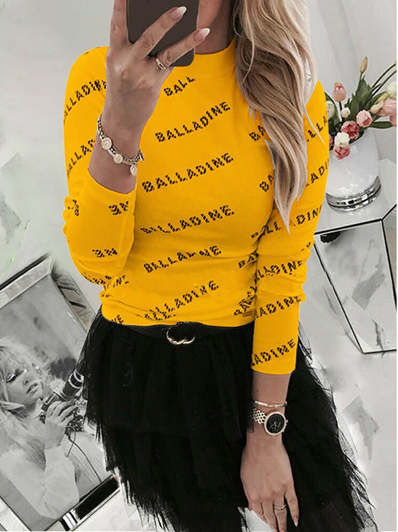 Letter Print Long Sleeve Slim T-Shirt