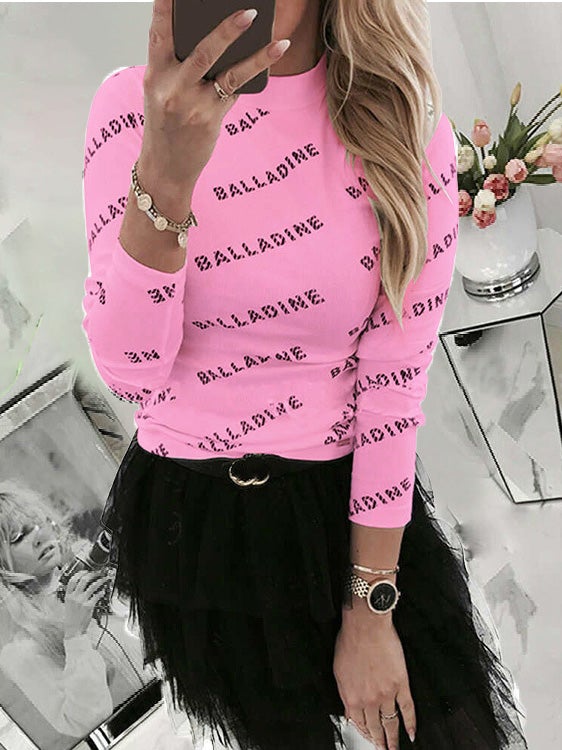 Letter Print Long Sleeve Slim T-Shirt