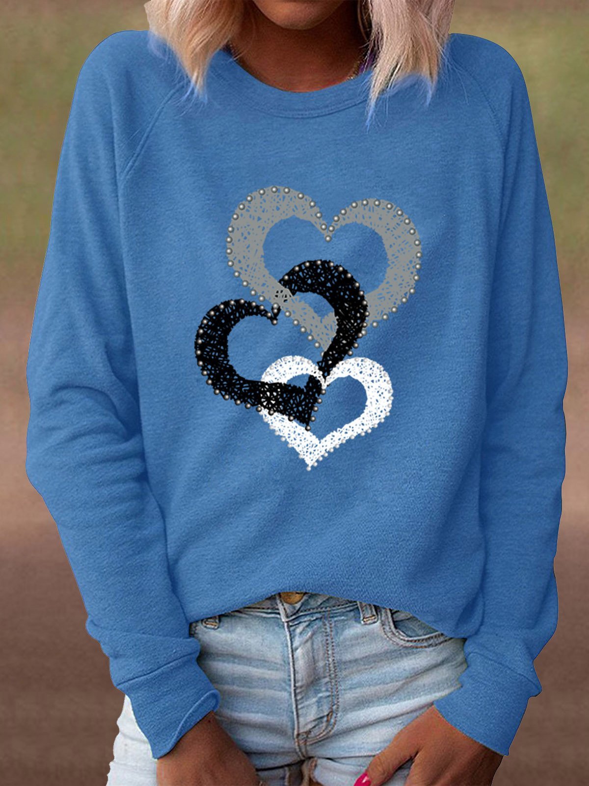 T-Shirts - Love Print Round Neck Long Sleeve T-Shirts - MsDressly