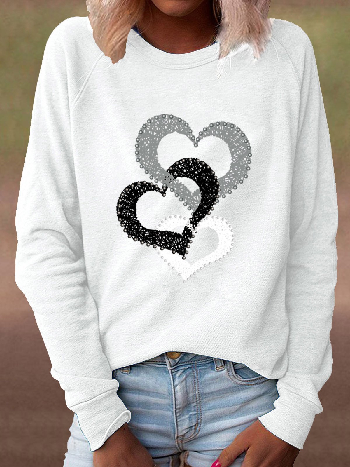 T-Shirts - Love Print Round Neck Long Sleeve T-Shirts - MsDressly