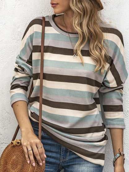 Multicolor Striped Round Neck Long Sleeve T-Shirt