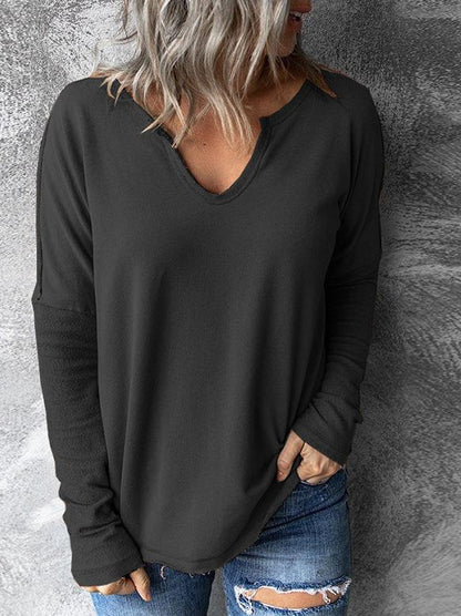 Solid Pullover V-Neck Long Sleeve T-Shirts