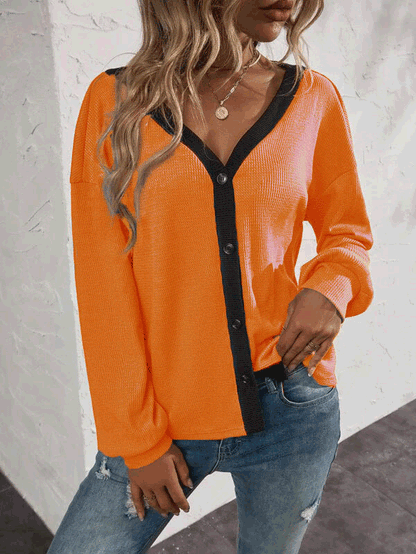 Women's T-Shirts Waffle Button Long Sleeve Cardigan T-Shirt - LuckyFash™