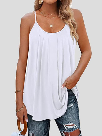 Tank Tops - Tops Pleated Sling Crew Neck Tank Tops - MsDressly