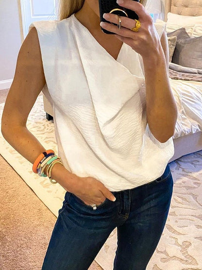 Tank Tops Solid Pile Collar Sleeveless Casual Vest for Women