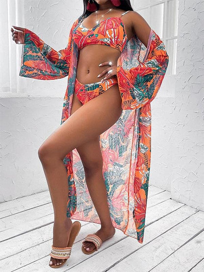 Three-Piece Printed Bikini Split Swimsuit for Women