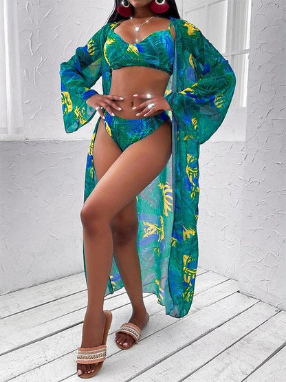 Women's Three-Piece Printed Bikini Split Swimsuit - LuckyFash™