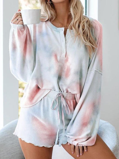 Tie-dye Printed Long Sleeved Home Suit for Women