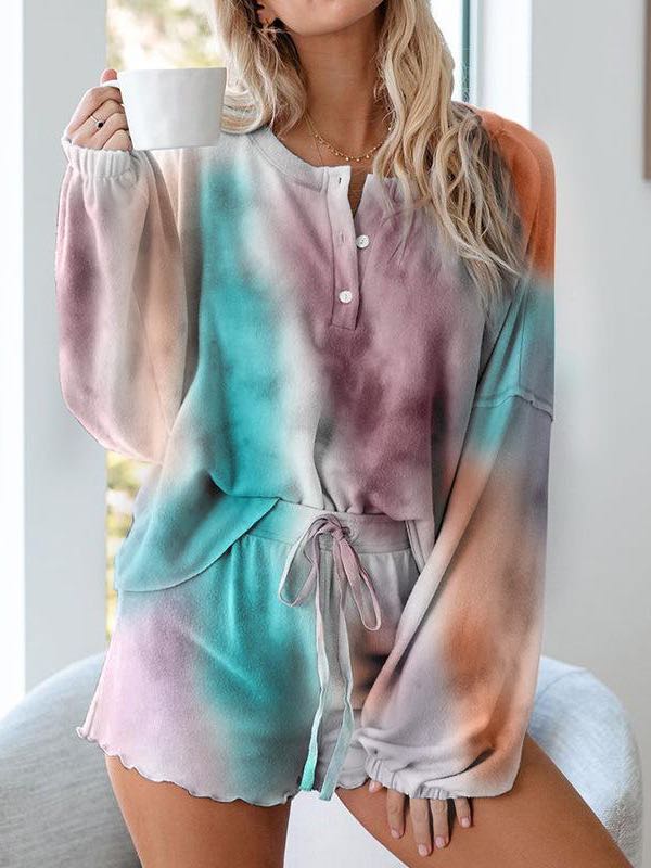 Tie-dye Printed Long Sleeved Home Suit for Women