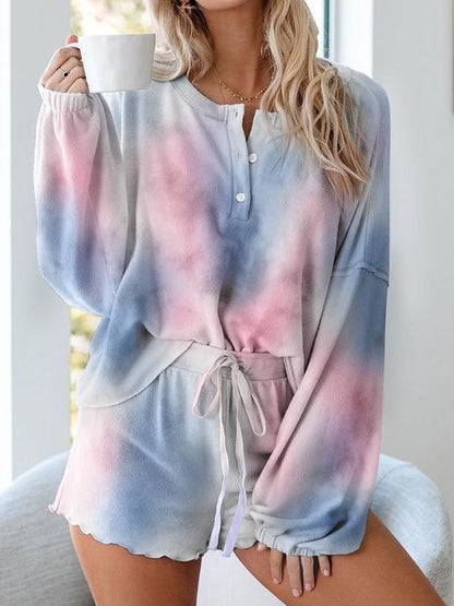 Tie-dye Printed Long Sleeved Home Suit for Women