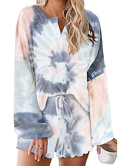 Tie-dye Printed Long Sleeved Home Suit for Women