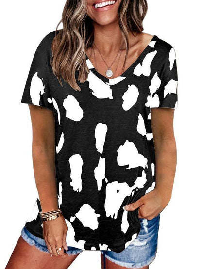 V-Neck Leopard Print Loose T-Shirt for Women