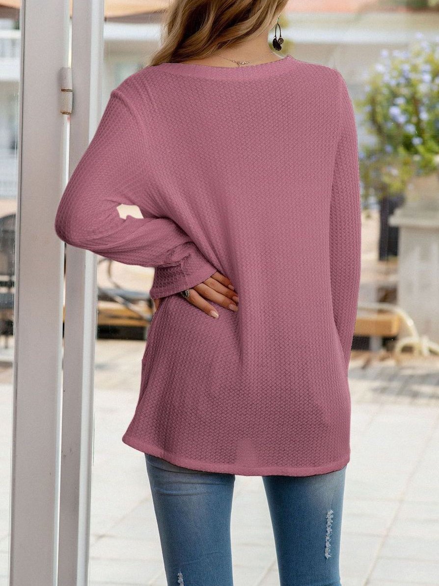 Women's  V-neck Waffle Knitted Sweater - LuckyFash™