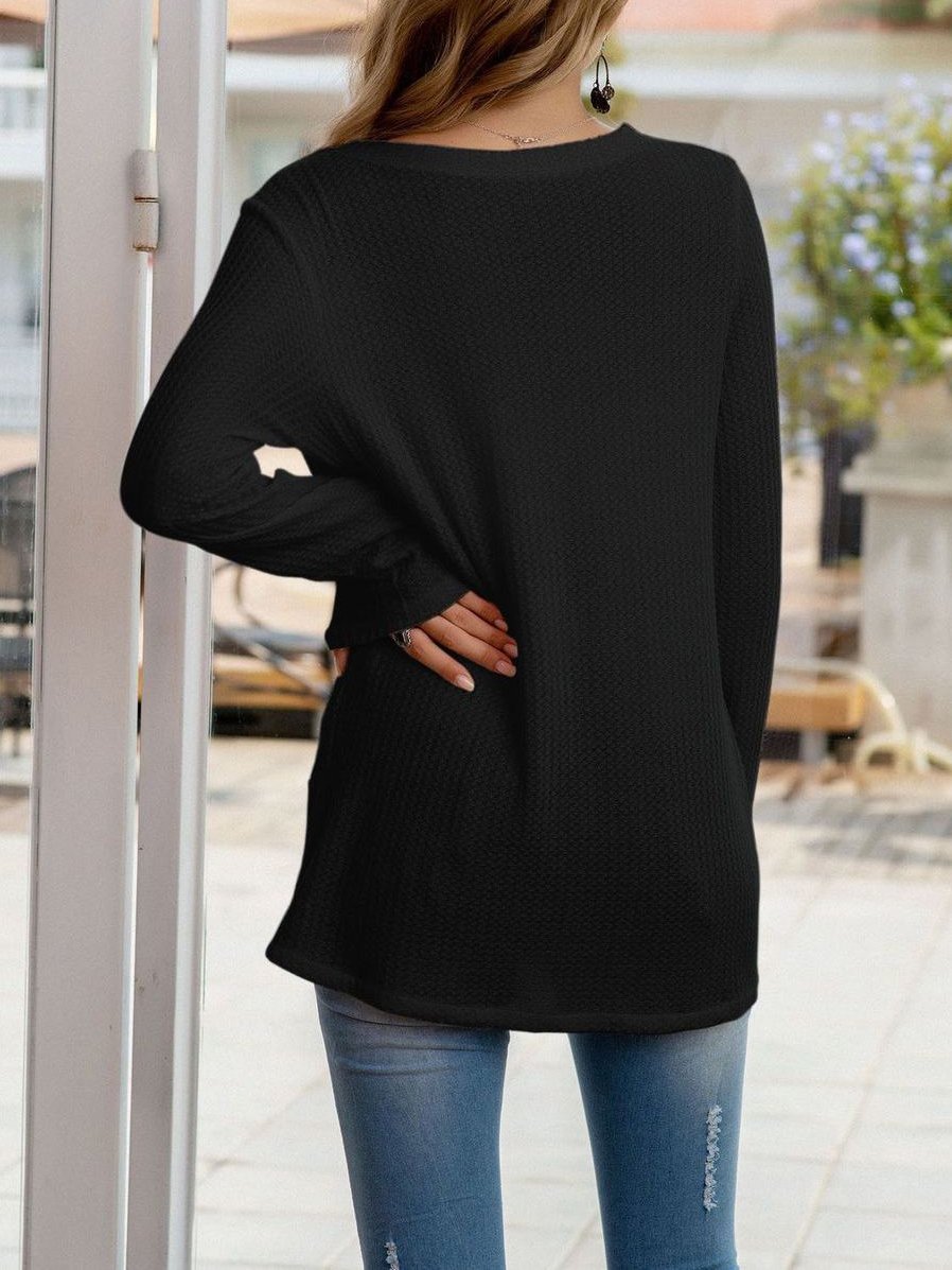 Women's  V-neck Waffle Knitted Sweater - LuckyFash™