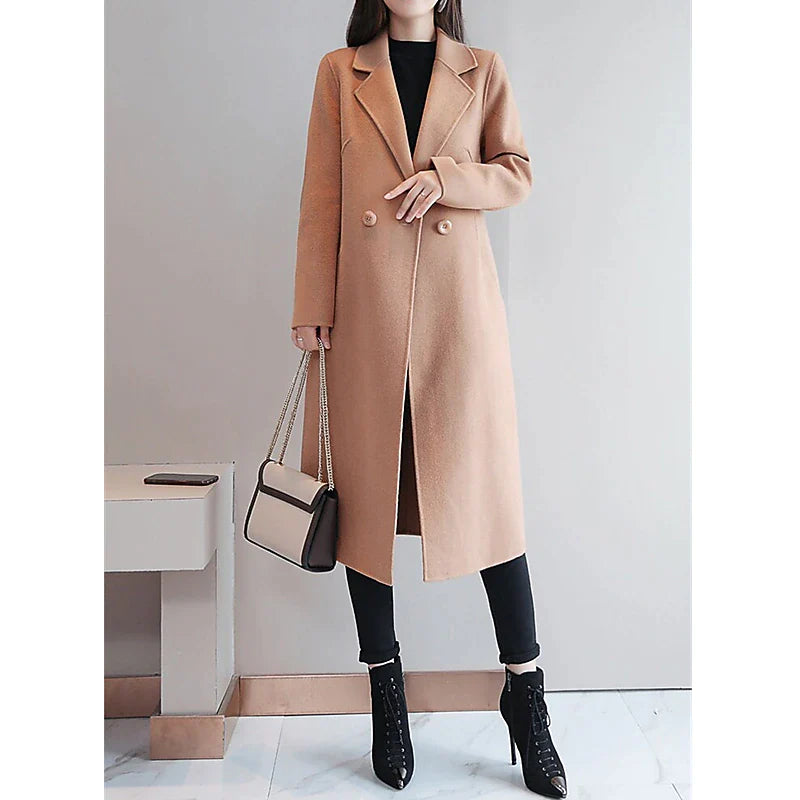 Women's Overcoat Long Coat Duble Breasted Lapel Winter Coat Warm Windproof Trench Coat Slim Fit Elegant Casual Jacket Long Sleeve Outerwear