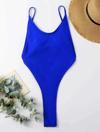 Women's Swimwear One Piece Monokini Bathing Suits Normal Swimsuit Open Back Hole Pure Color Black Blue Padded Scoop Neck Bathing Suits Sexy Casual Vacation / Modern / Strap / New / Padded Bras