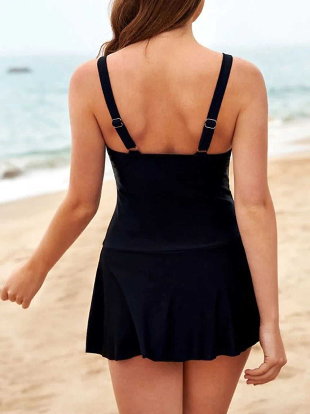 Women's Swimwear Tankini 2 Piece Swimsuit 2 Piece Solid Color Black Tank Top Bathing Suits Beach Wear Summer S M L