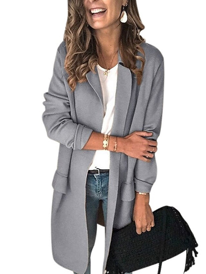 Women's Blazer Solid Color Classic Style Elegant & Luxurious Long Sleeve Coat Summer Spring Business Open Front Long Jacket Black - LuckyFash™