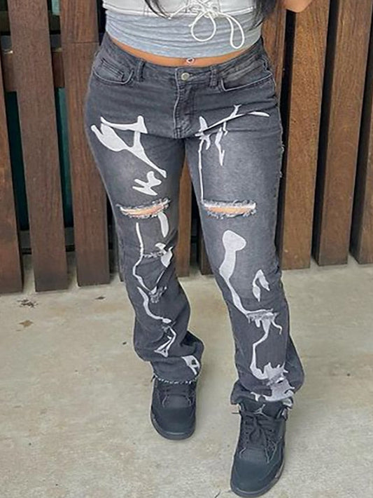 Women's Jeans Distressed Jeans Full Length Denim High Waist Active Fashion Outdoor Street Dark Gray S M Winter Autumn / Fall