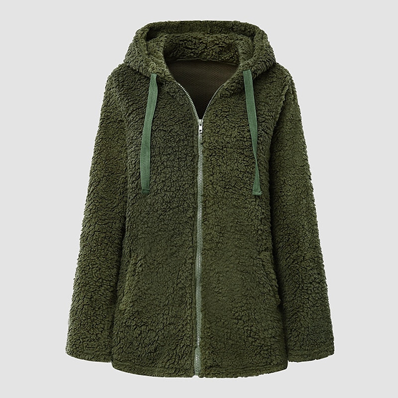 Chic & Modern Women's Sherpa Teddy Coat Zip-Up Hoodie for Daily Fall Wardrobe