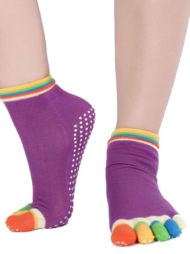 Yoga Socks Grip Yoga Socks Five Toe Socks 1 Pair Women's Socks Anti-Slip Breathable Moisture Wicking Protective Yoga Pilates Dance Bikram Barre Sports Winter Light Purple Deep Purple Azure / Stretchy - LuckyFash™