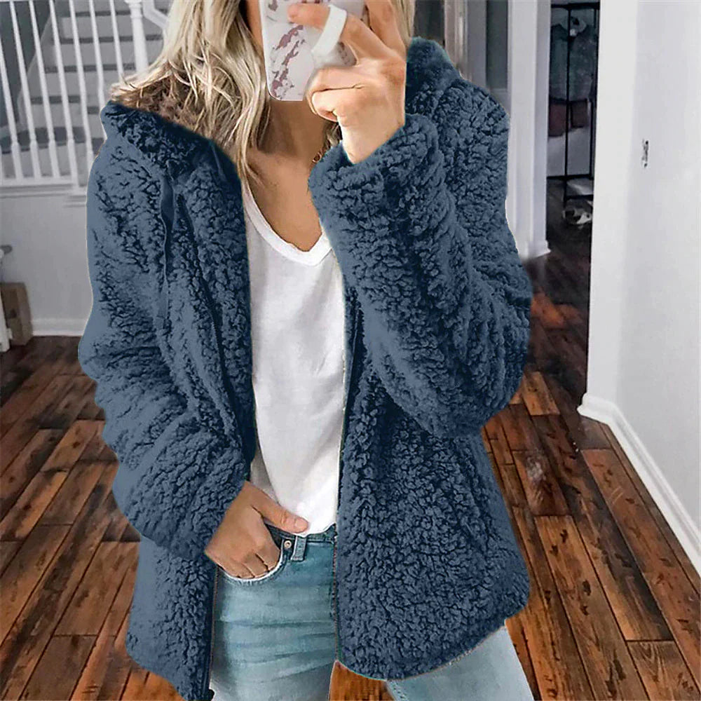 Chic & Modern Women's Sherpa Teddy Coat Zip-Up Hoodie for Daily Fall Wardrobe