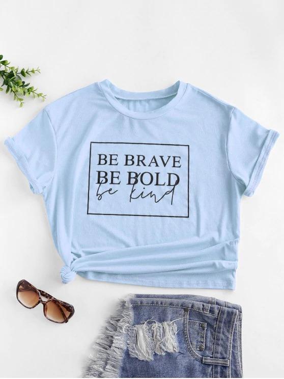 Slogan Graphic Short Sleeve Basic Tee for Women