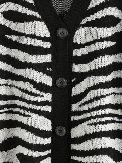 Zebra Print Drop Shoulder Loose Cardigan - LuckyFash™