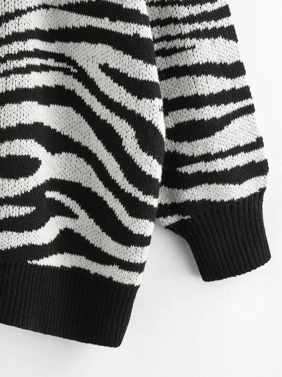 Zebra Print Drop Shoulder Loose Cardigan - LuckyFash™