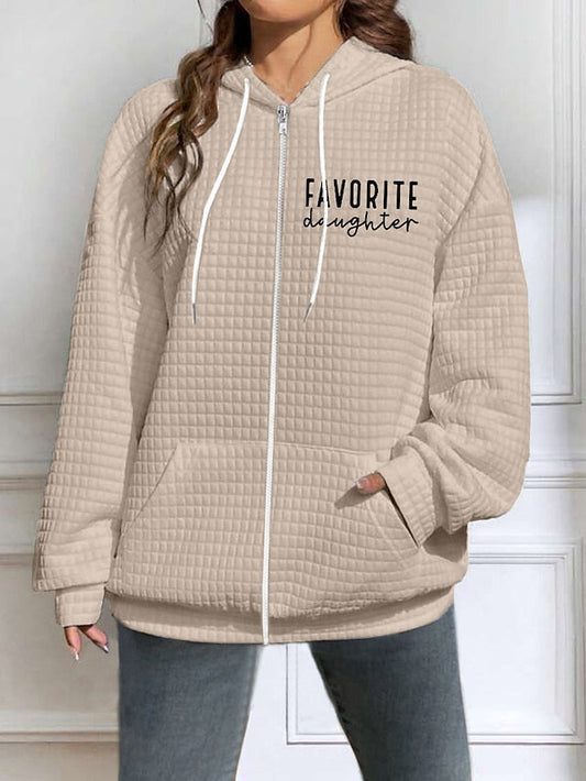 Women's Hoodied Jacket Outdoor clothing Print Letter Breathable Fashion Regular Fit Outerwear Long Sleeve Spring White S