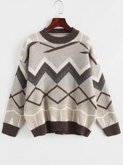 Zig Zag Geo Drop Shoulder Jumper Sweater - LuckyFash™