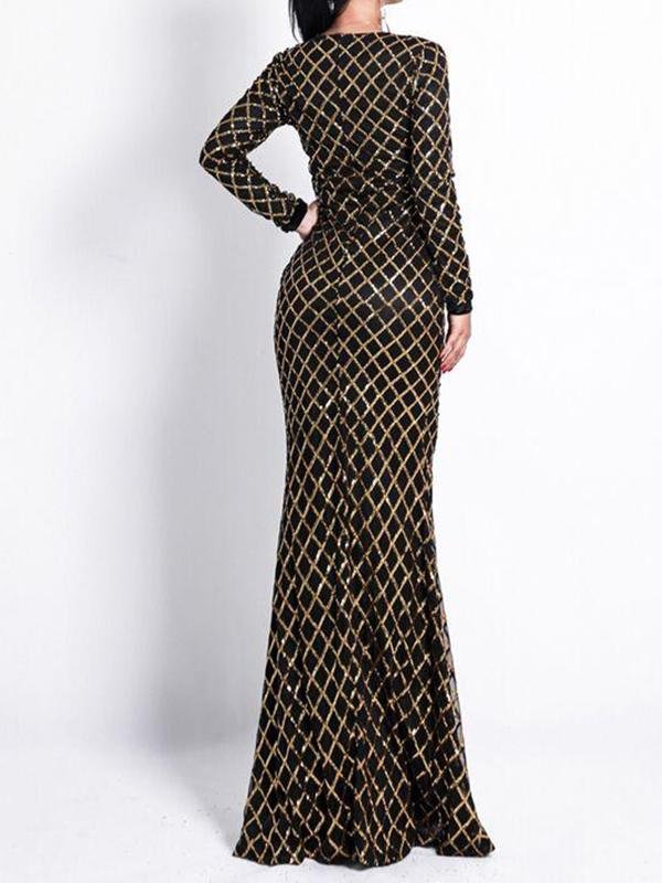 Zip Back Mermaid Hem Sequin Maxi Dress - LuckyFash™