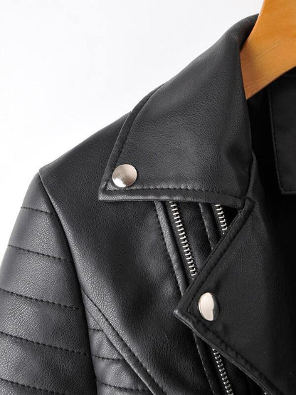 Zip Detail Lapel Neck PU Moto Jacket - LuckyFash™